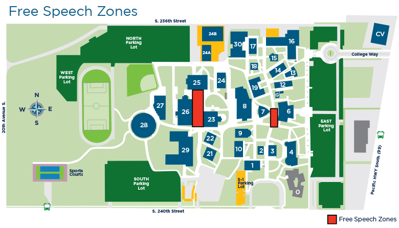 Map indicating presence of areas permitted for free speech activities