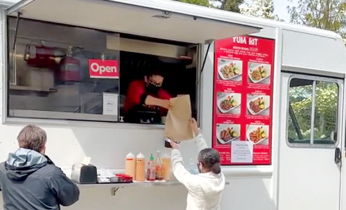food truck with customers