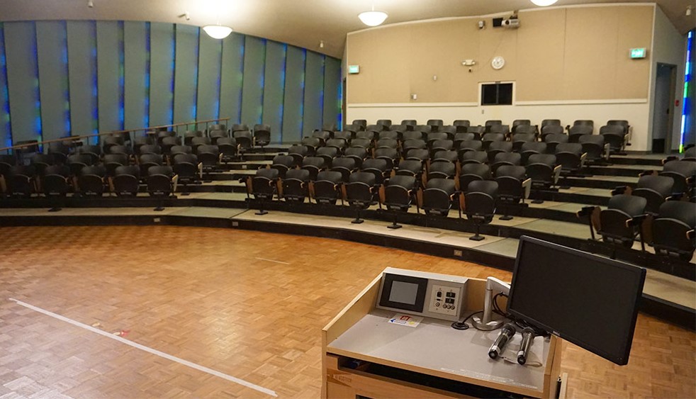 building 7 facing audience